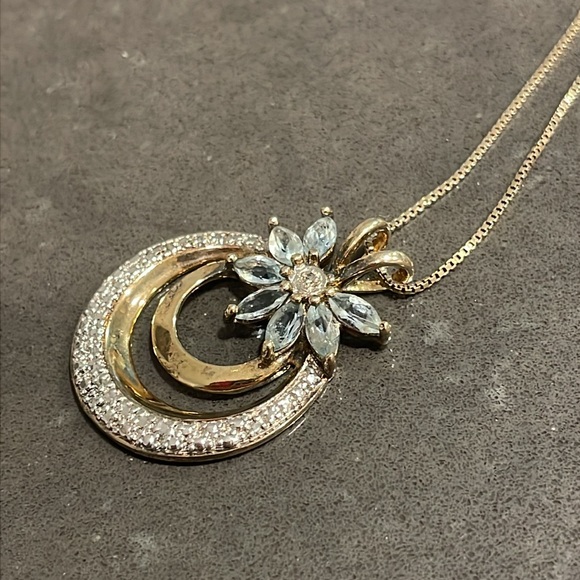 Ross Simons Gold Tone over 925 Silver Blue
Topaz and Cubic Zirconia Necklace - Picture 1 of 12